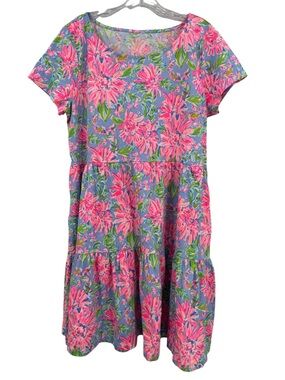 Lilly Pulitzer Geanna Short Sleeve Swing Dress Size XL Sunrise bay, blue peri